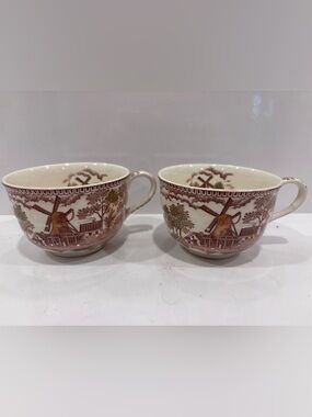 Vintage Style Brown Transferware Teacup - Classic Scenic Design